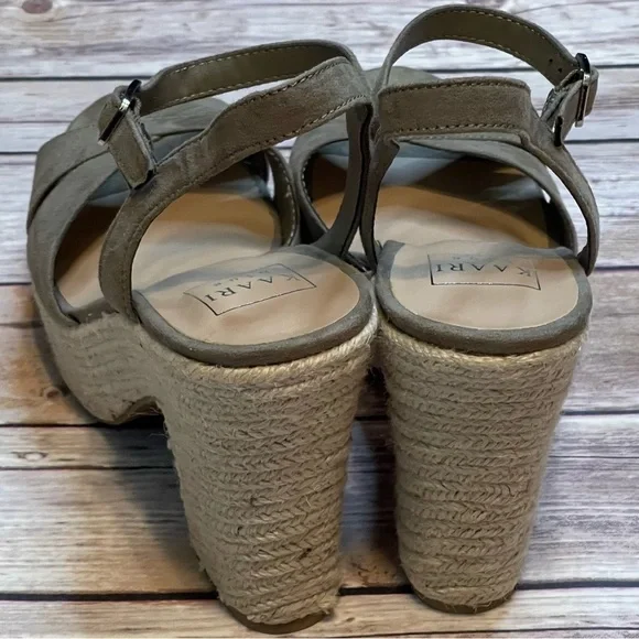Kaari Blue Vera Size 8.5 Olive Green Suede Platform Espadrille Jute Heel - Picture 3 of 14
